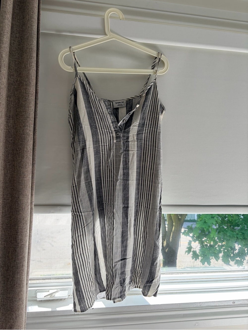 Striped Sleeveless Button-Front Dress - Grey & White